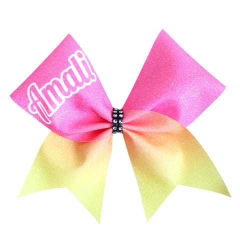 Pink and Black Chevron Customised Name Glitter Cheer Bow