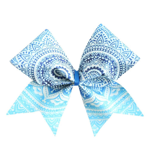 Blue Mandala Glitter Sublimation Cheer Bow