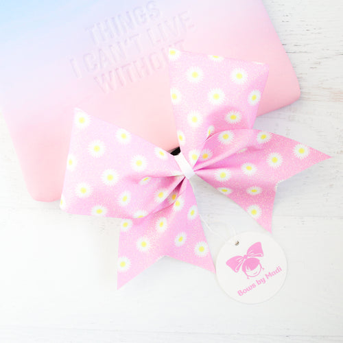 Daisies Pink Glitter Cheer Bow