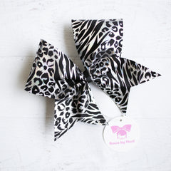 Leopard Black and Silver Cheer Bow
