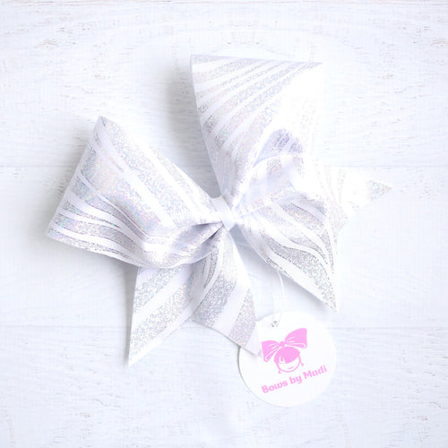 Silver and White Swirl Cheer Bow