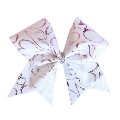 Pink and White Heart Cheer Bow
